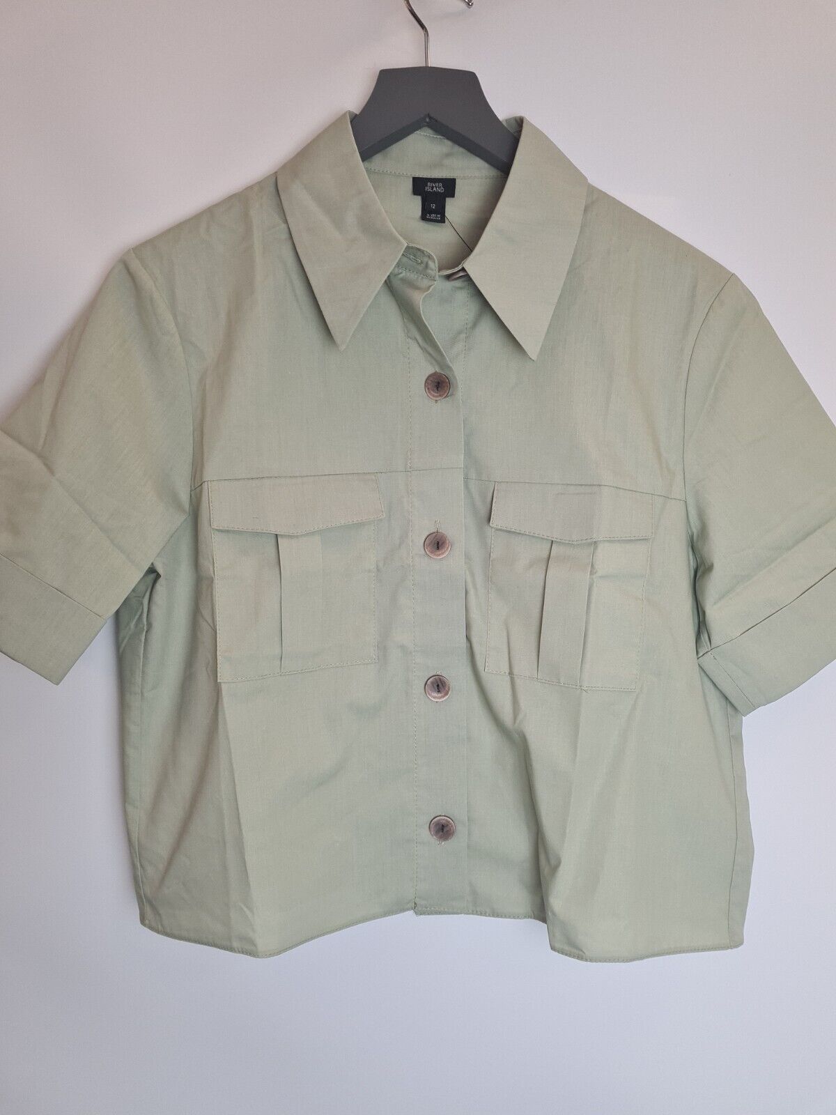 River Island Khaki Utility Cropped Shirt Size 12 **** V369