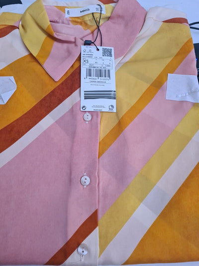 Mango Odilia Diagonal Stripe Long Sleeve Shirt Pastel Pink. Size 6 **** V263