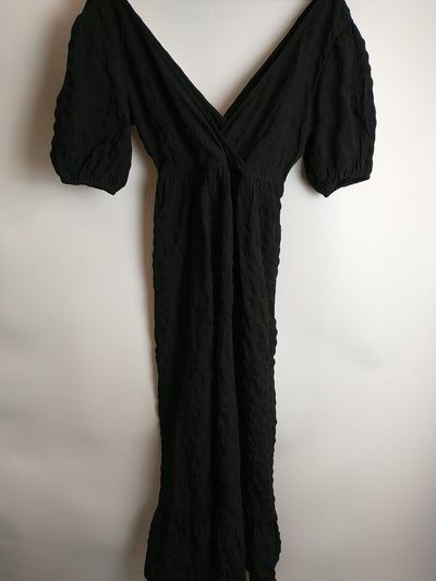 River Island Black Textured Wrap Maxi Dress Size 8 **** V112