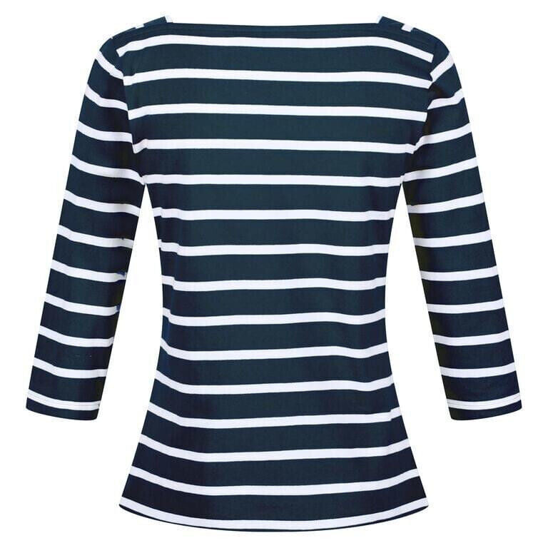 Regatta Ladies Polexia Square Neck Top Navy White Stripe Size 12.