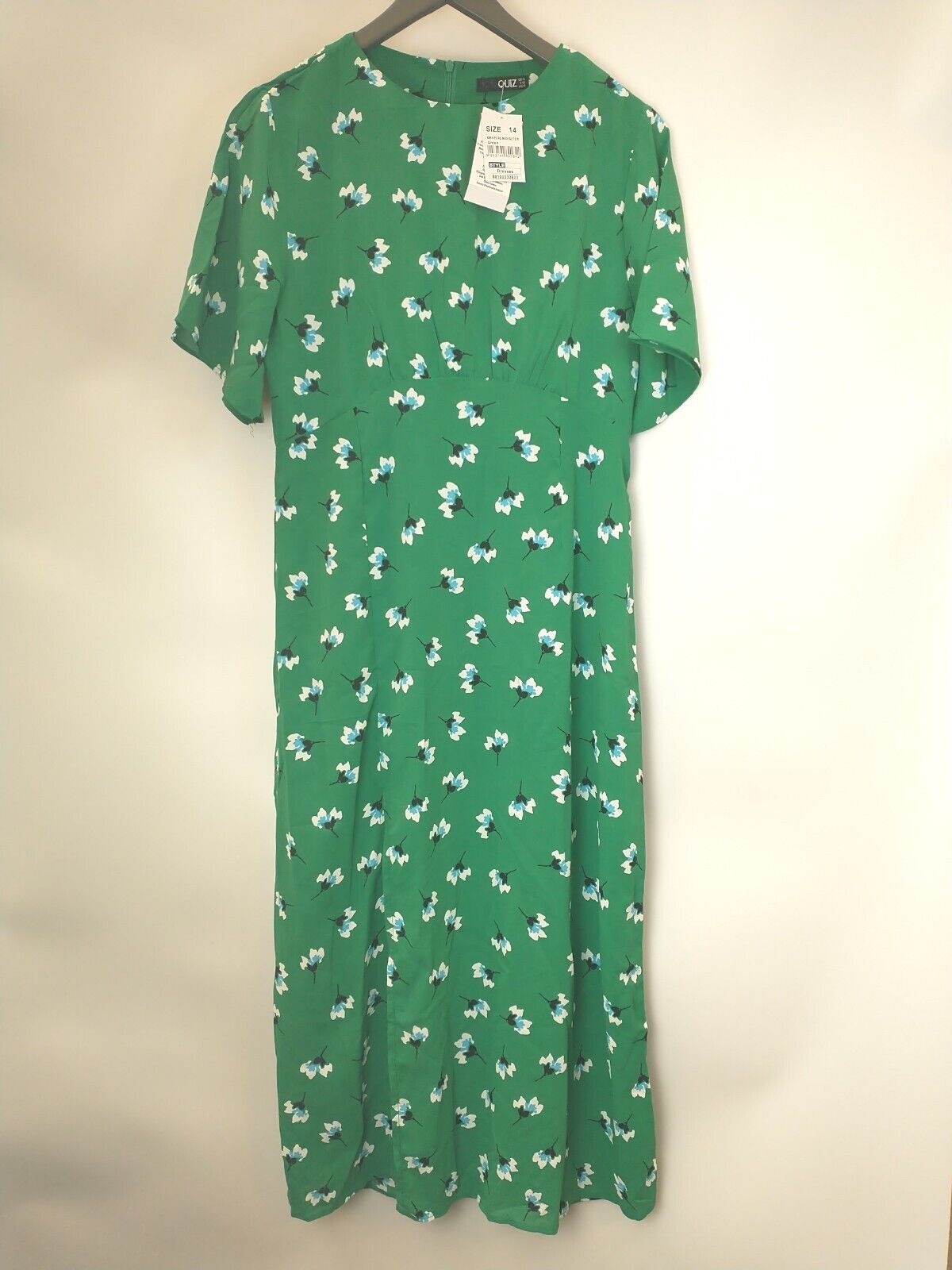 Quiz Floral Midi Straight Dress With Slit - Green. UK 10 **** Ref V249