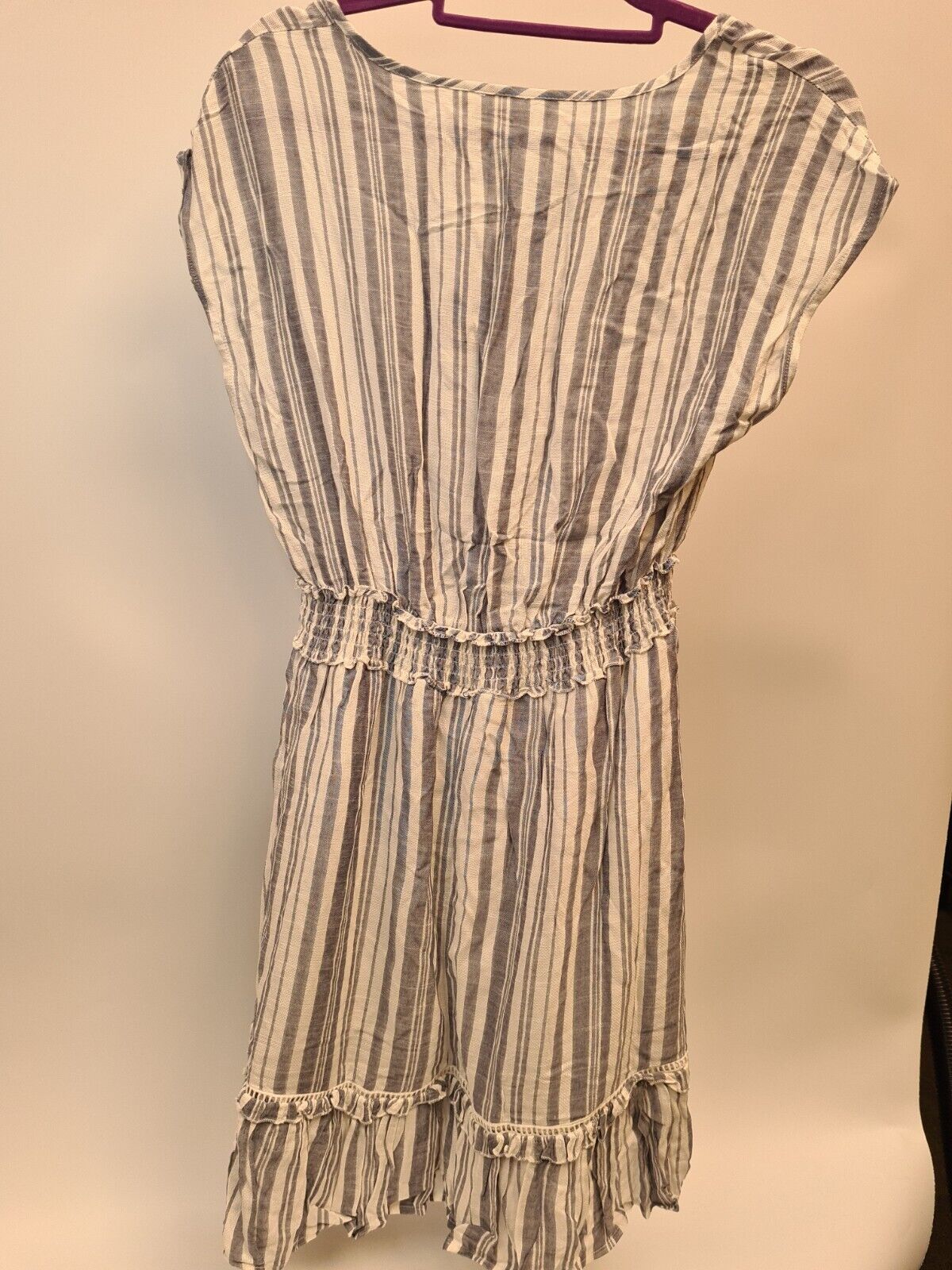 Apricot Stripe Shirred Waist Ruffle Dress Size UK 12 **** V27