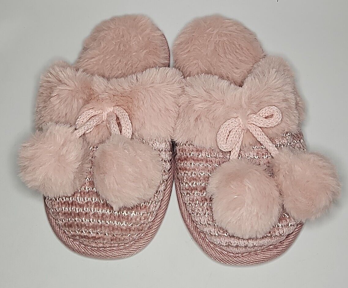 Monsoon Kisses Chenille Pink Pom Girls Slippers Size Kids 9-10 **** VS3