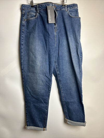 Sosandar Slim Mom Jeans - Mid Blue. UK 20 **** Ref V200