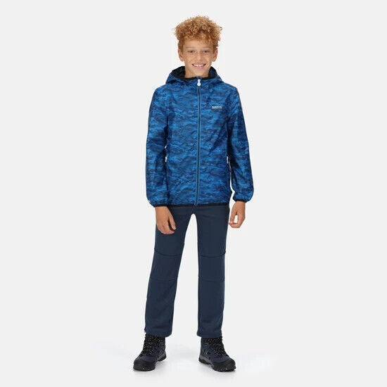 Regatta Kids' Packaway Blue Camo Waterproof Jacket Aged 9-10 Years *** V372