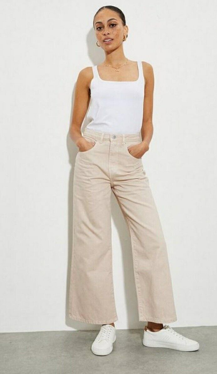 Dorothy Perkins Bci Cropped Wide Leg Stone Uk12****Ref V492