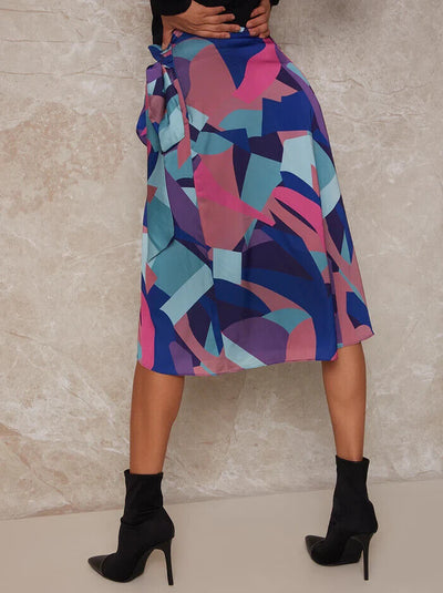 Chi Chi London Graphic Print Wrap Detail Midi Skirt Size 16
