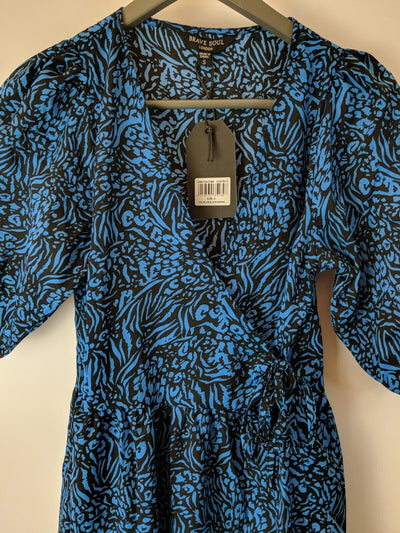 Brave Soul Blue Animal Printed Wrap Midi Dress Size XSmall **** V30