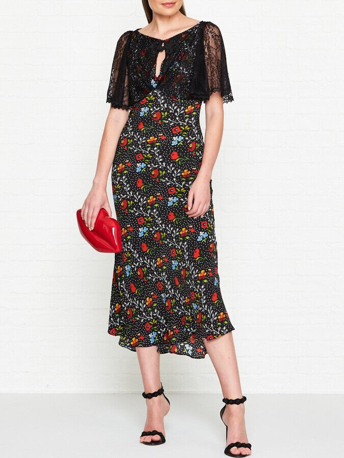 Ukulele Chloe Floral Midi Dress Black. UK 14. ****V82