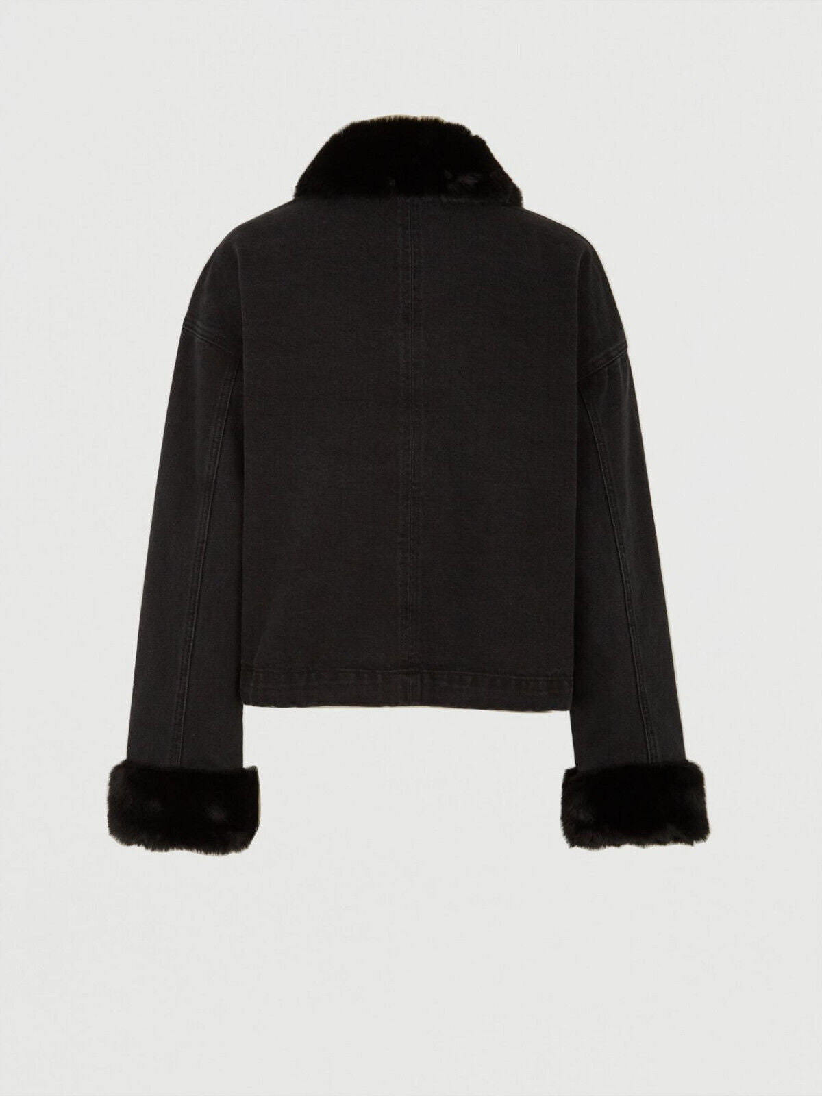 Michelle Keegan Black Faux Fur Trim Denim Jacket Size 12 **** V542