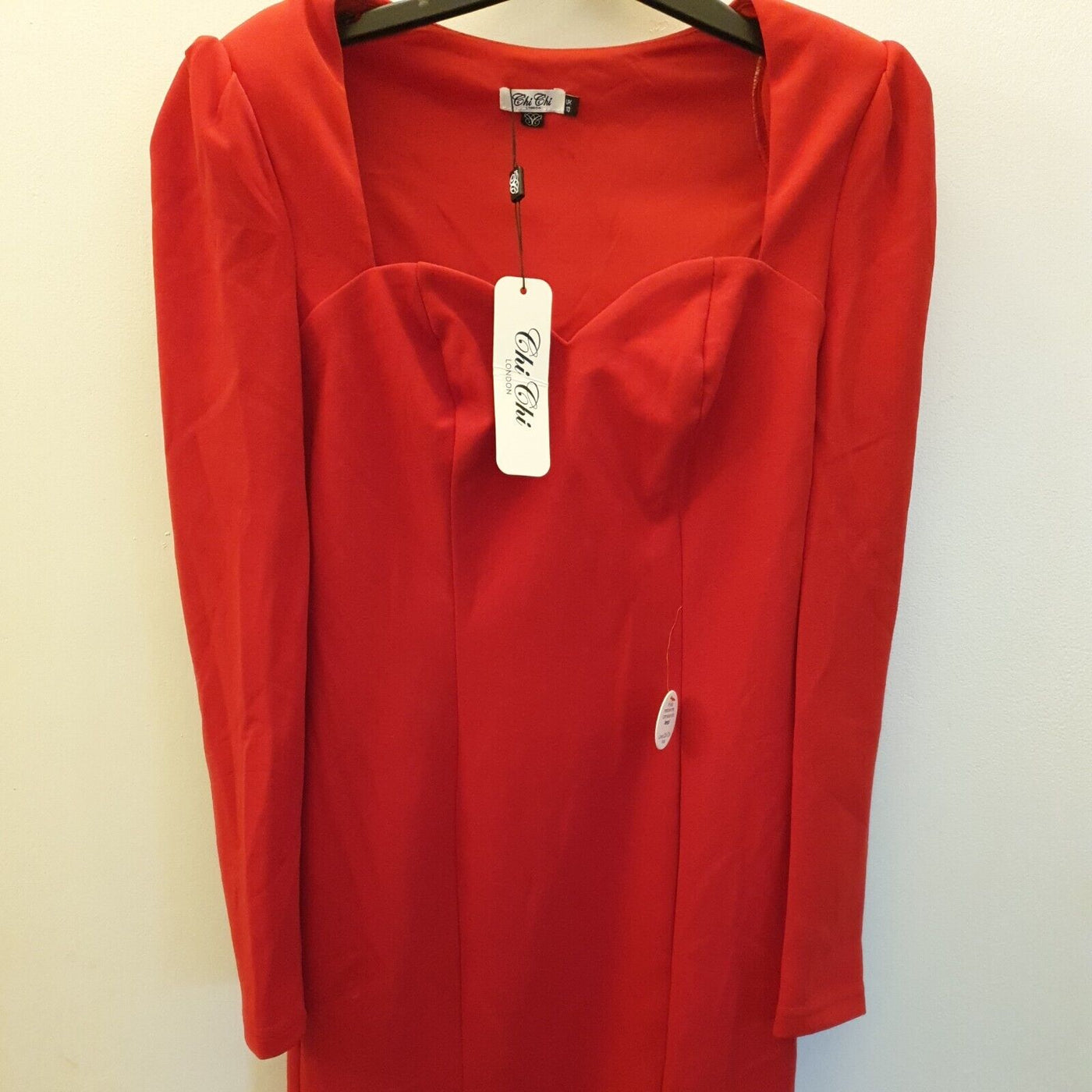 Chi Chi London Bodycon Party Dress With Long Sleeve Red UK Size 10****Ref V387