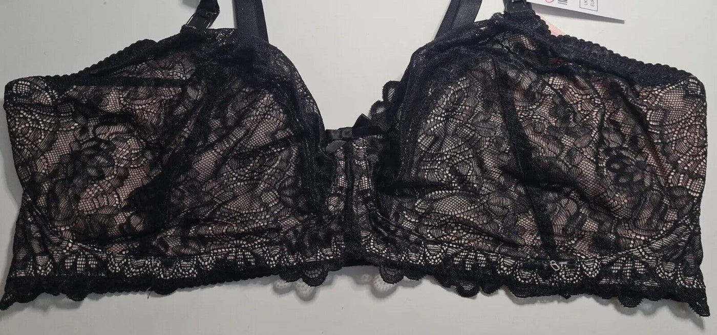 Yours Black Lace Non-Padded Non-Wired Balcony Nursing Bra Size 38E **** V328