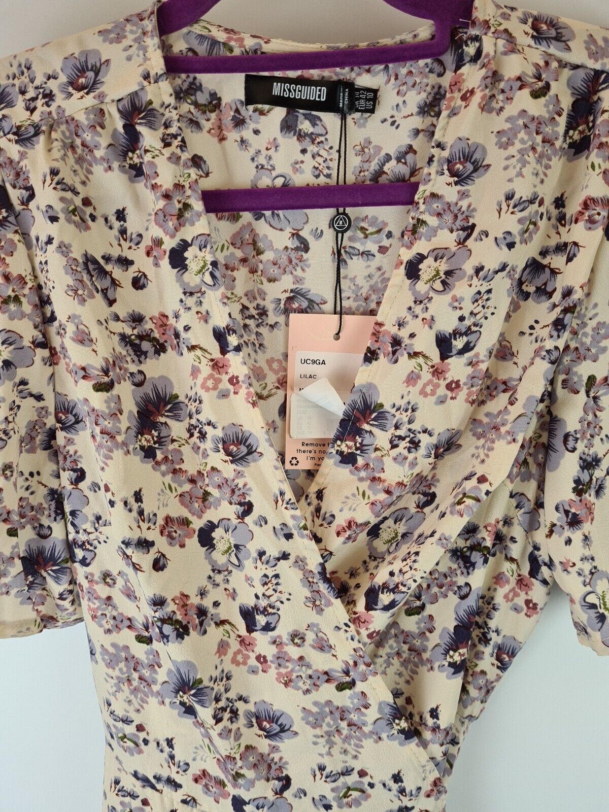 Missguided lilac floral print wrap high low midi dress dress Size 10 **** V245