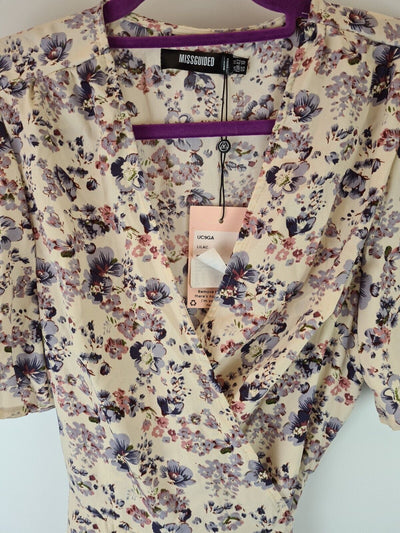 Missguided lilac floral print wrap high low midi dress dress Size 10 **** V245