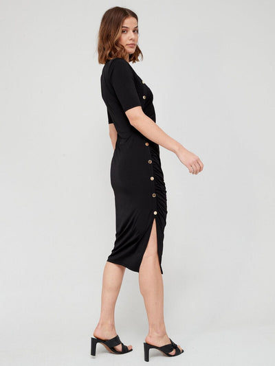 Black Button Detail Midi Dress Size 18 ** SW17