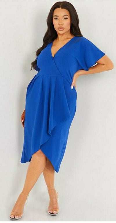 Quiz Curve Royal Blue Scuba Crepe Frill Dress Uk16****Ref V439