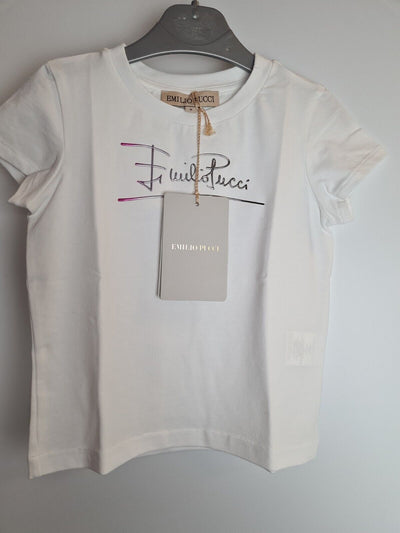 Emilio Pucci Kids White Metallic Logo T-Shirt Size 4 Years **** V269