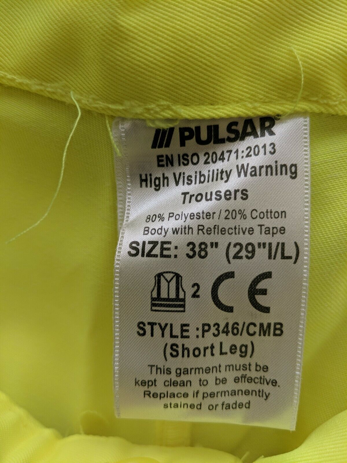 Pulsar Men's High Vis Trouser Yellow 38" Waist Ref W17