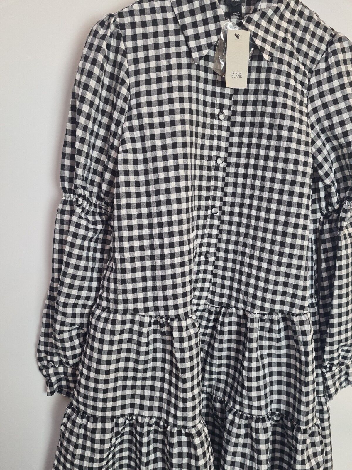 River Island Check Print Tiered Shirt Dress. Black And White Size 6 **** V57