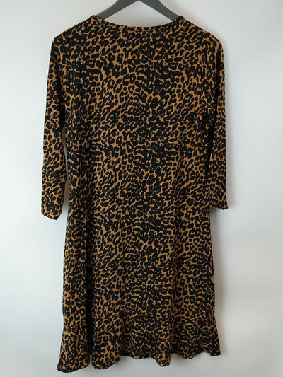 Sosandar Brown Animal Print Relaxed Sleeved Shift Dress Size UK 12 **** V254