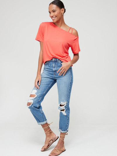 Coral Off The Shoulder Strap Detail Top Size 18 **** V497