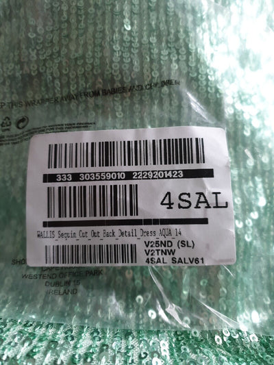 Wallis Sequin Cut Out Back Detail Dress Aqua Uk14****Ref V415