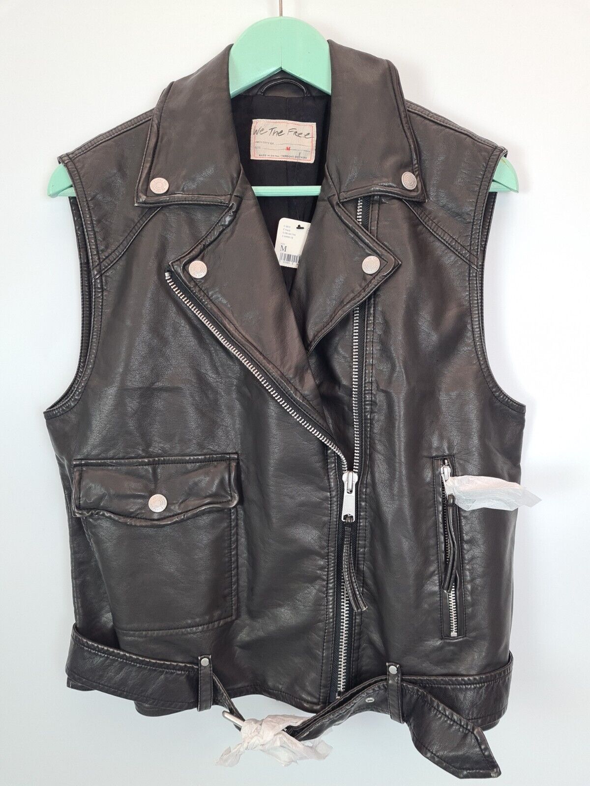 Free People Black Emilia Leather Vegan Vest Size UK Medium **** V28