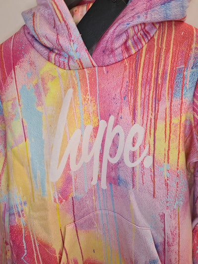 Hype Girls Pink Spray Drips Script Hoodie Size 14 Years **** V26