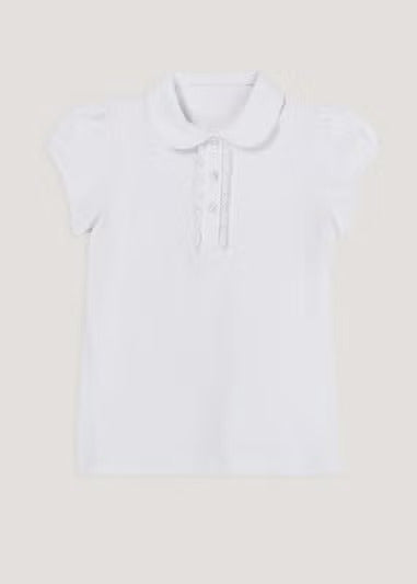 Girls Jersey School Polo Shirt - White. UK 9/10 Years **** Ref V557