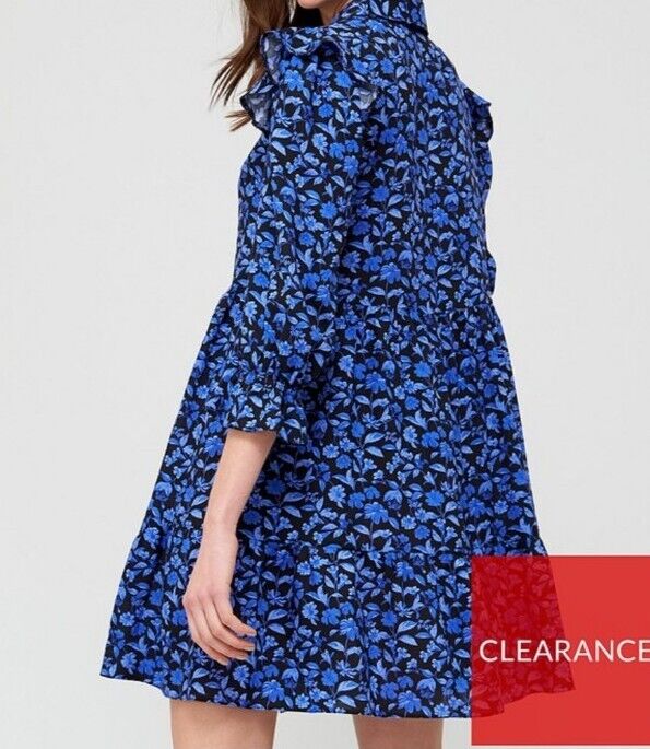Blue Floral Button Up Shirt Dress Size 14 **** V339