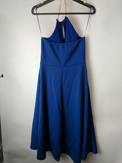 Quiz Blue Scuba Keyhole Chain Detail Dip Hem Dress Size 10 **** V30