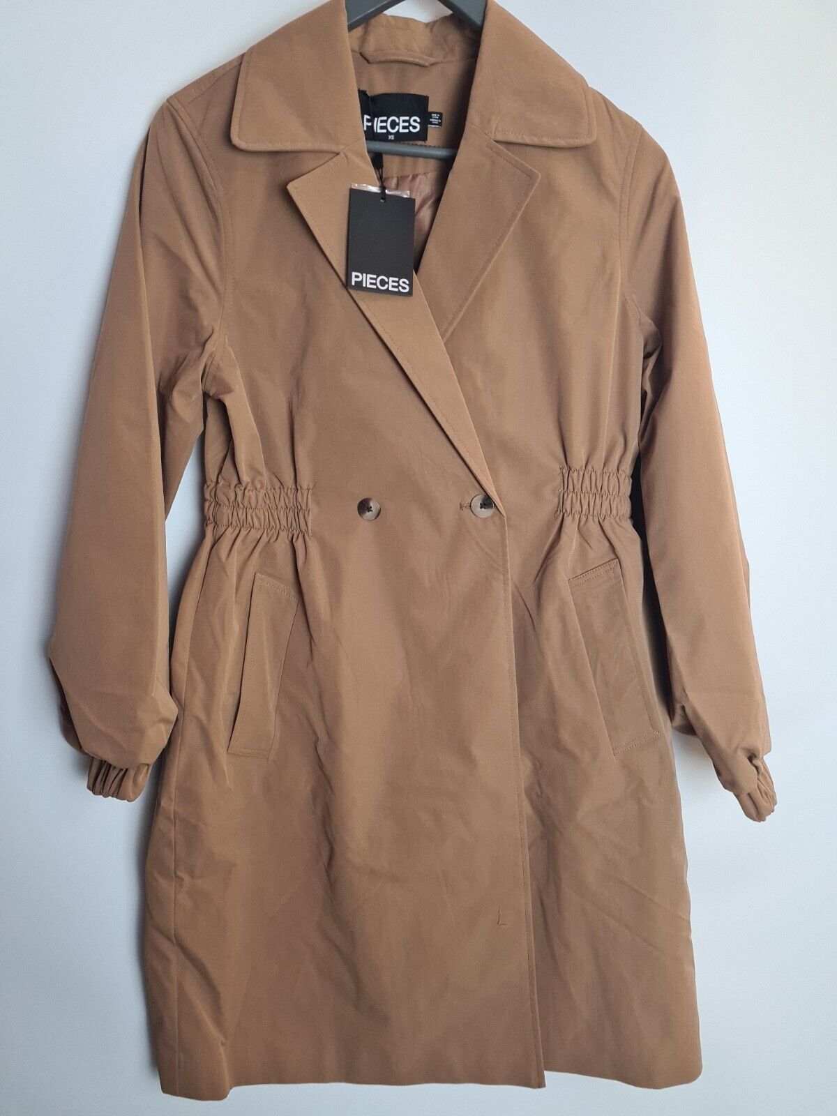 Pieces Long Line Brown Trench Coat With Waist Detail Size XSmall **** V57