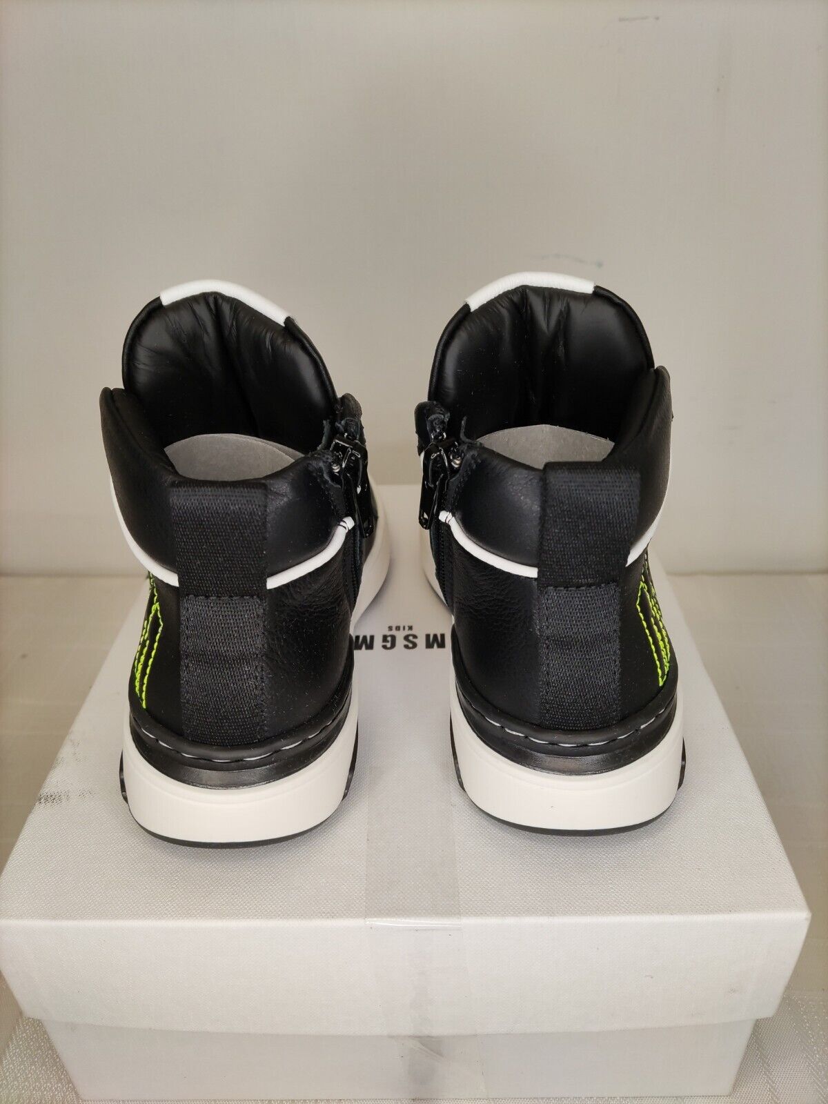 MSGM Kids. High Top Leather Trainers. Black. Kids Size.****RefVS1