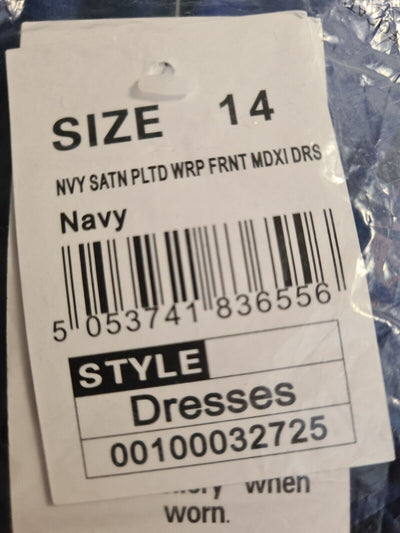 Quiz Navy Satin Wrap Front MDXI Dress Size 14****Ref V290