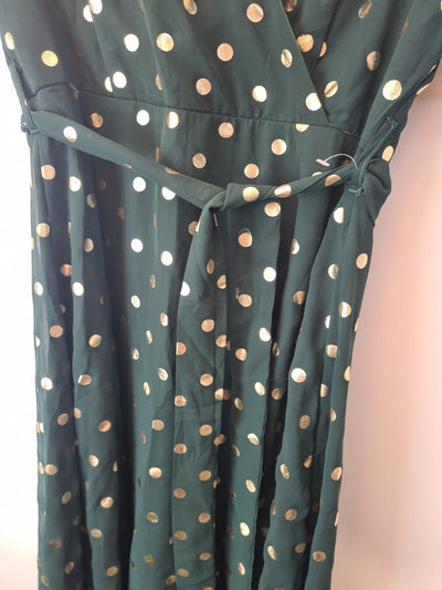 Quiz Dark Greem Metallic Spot Mini Wrao Skater Dress Size UK 10 **** V30