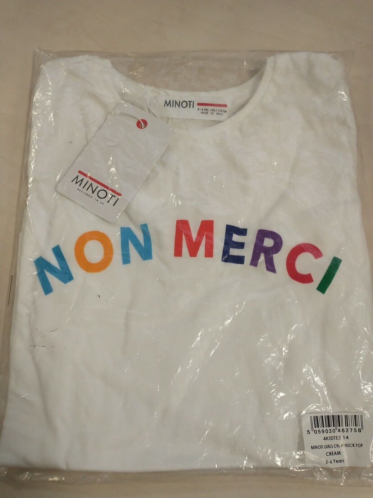 Monoti Girls Non Merci T Shirt. 5-6 Year Old. Ref A14