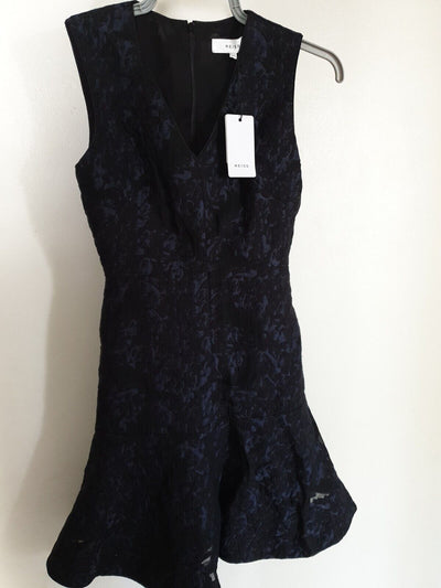 Reiss Saffy- Jacquard Fit Dress Night Navy Uk6 Ref A24+25