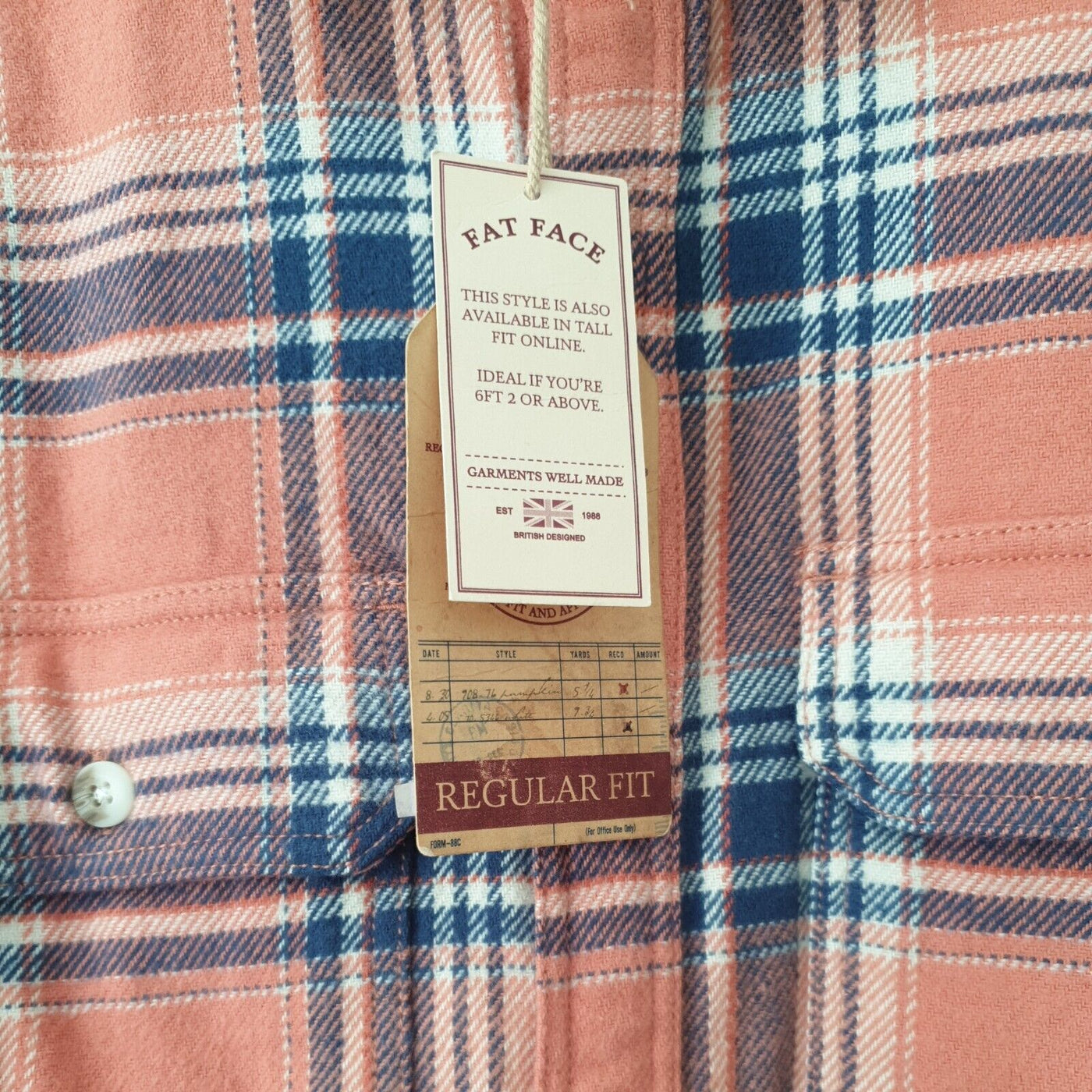 Fat Face LS Rafety Check Shirt - Coral Pink. UK S  ****Ref V336