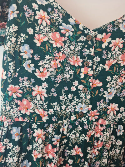 Apricot Green Ditsy Floral Button Front Midi Dress Size 10 **** V30
