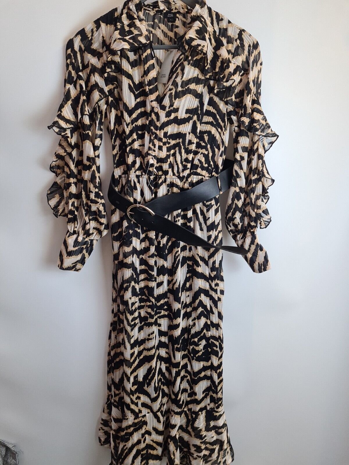 River Island Brown Animal Print Belted Midi Dress Size 6 **** V255