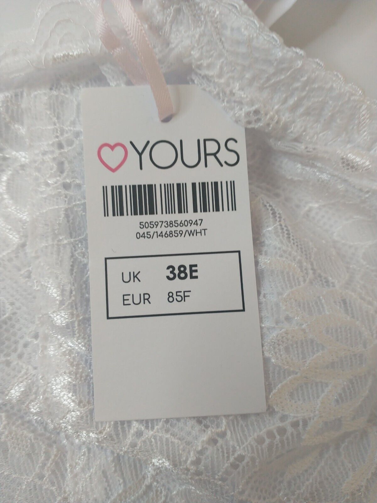 Yours Lace Bra - White. UK 38E **** Ref VA1