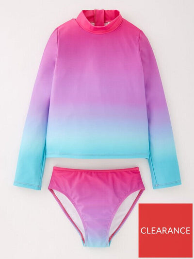 Girls Ombre Swim Long Sleeve Top With Matching Brief Size 9 Years
