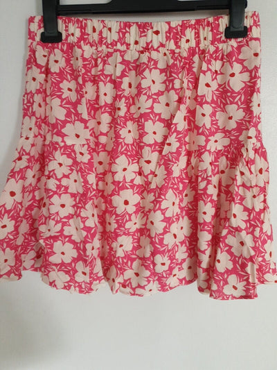 Elasticated Waist Skirt Floral Print Pink Uk14****Ref 504