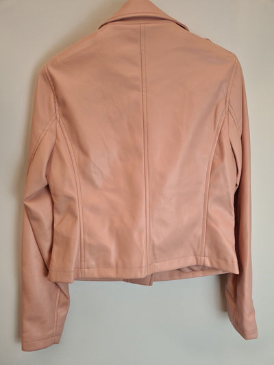 Jakke Vegan Leather Pink Biker Jacket Size UK 10 **** V32