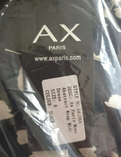 Ax Paris Mono Abstract Wrap Midi Dress- Black. Uk 6