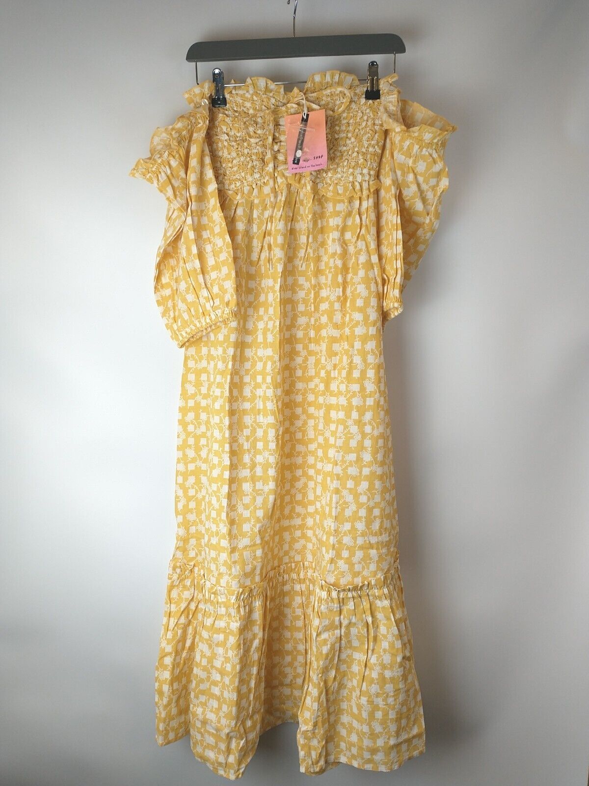 River Island Yellow Gingham Bardot Maxi Dress. UK Small **** Ref V96