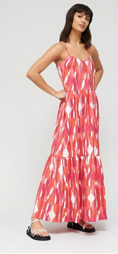 Jersey Strappy Maxi Dress Print Uk10****Ref V416