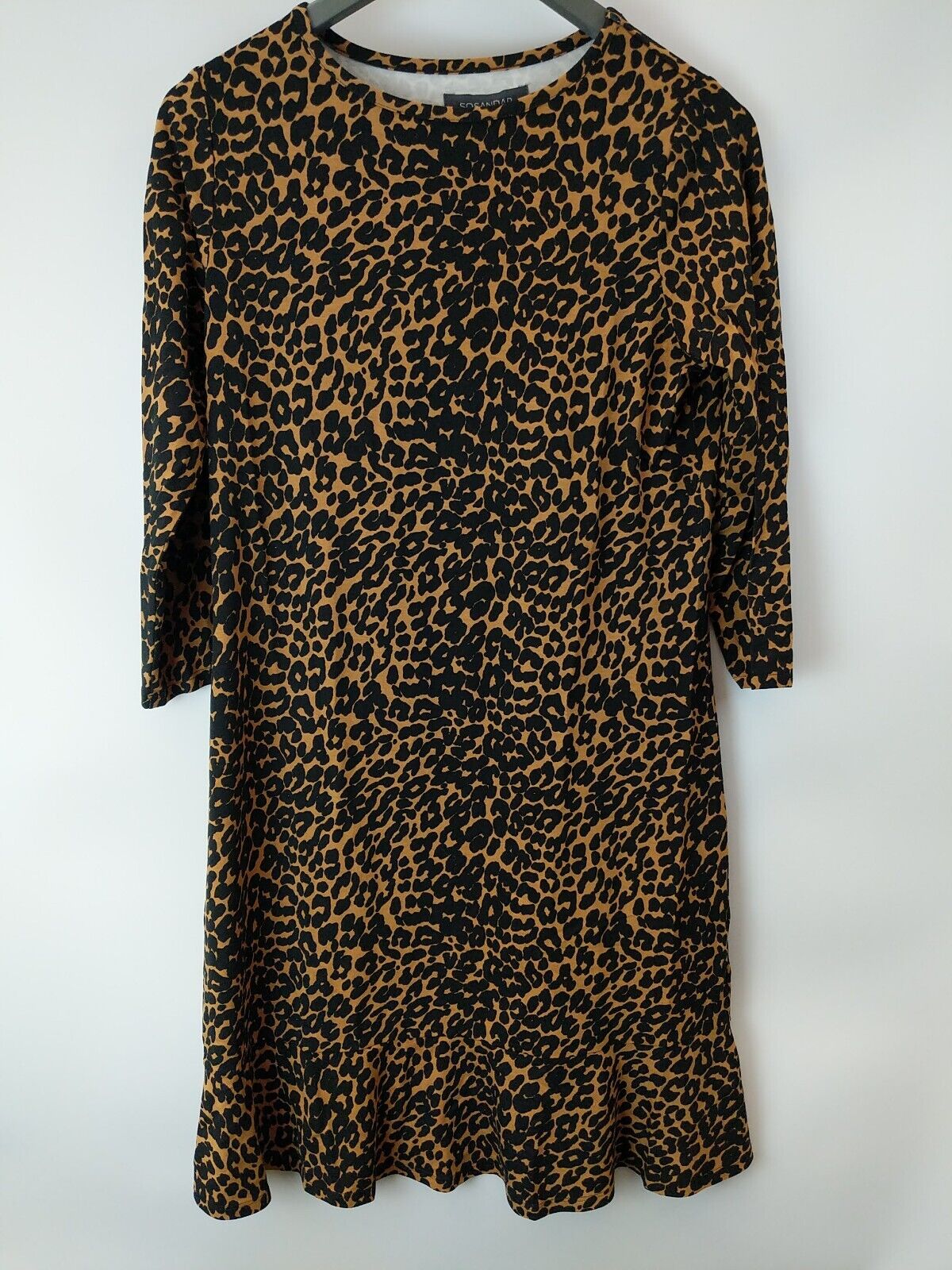 Sosandar Brown Animal Print Relaxed Sleeved Shift Dress Size UK 12 **** V254