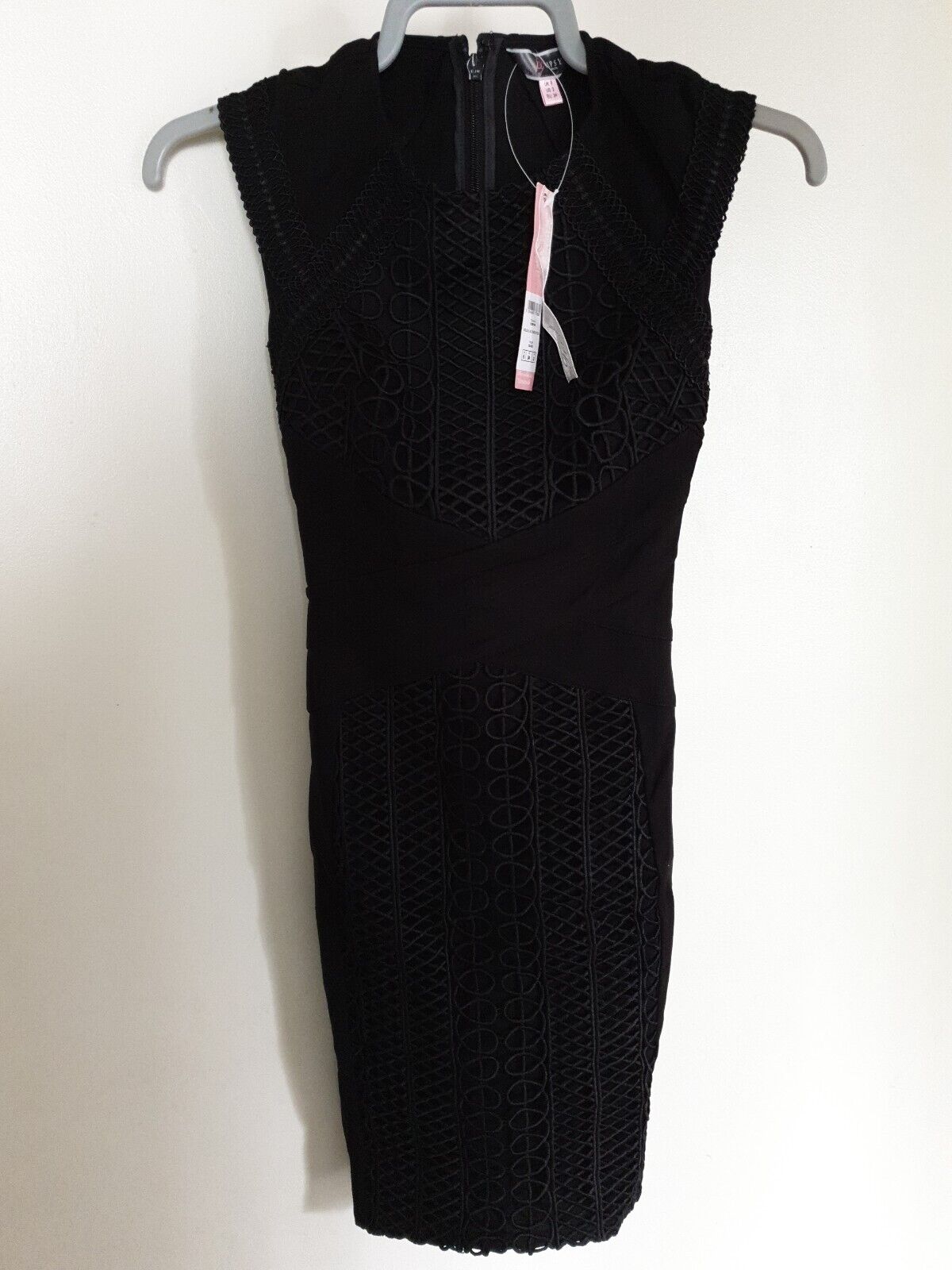 Lipsy Black Embroidered Bodycon Dress Uk6 Ref Lb8