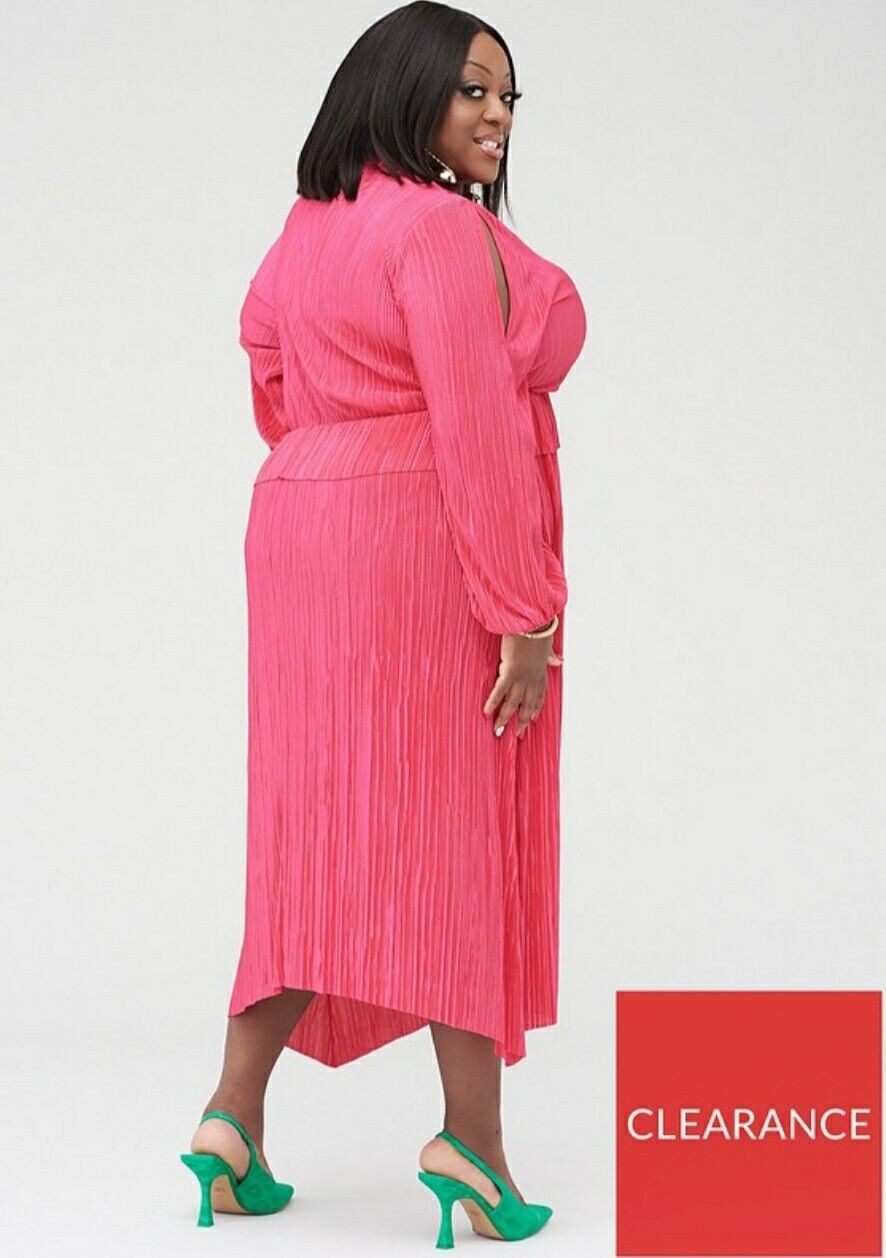 Judi Love Plisse V Neck Midi Dress Pink Uk22****Ref V533